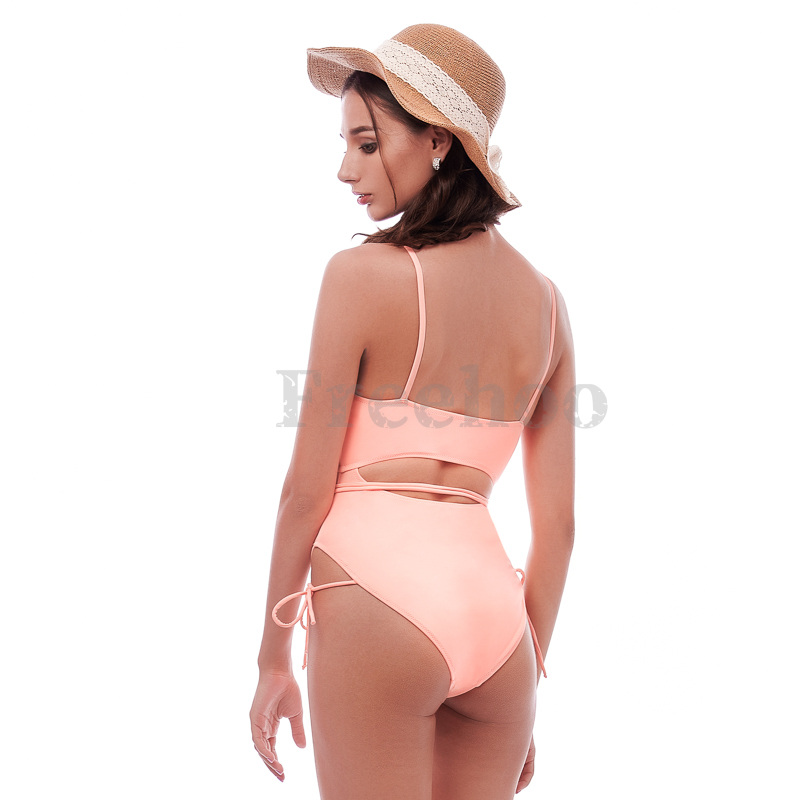 Women’s Sexy Pink Multi Strap Cutout Wireless One-piece Swimsuit