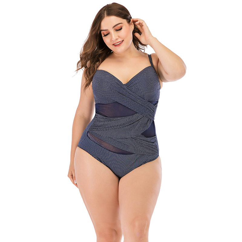 Women’s Plus Size One-piece Mesh Joint Dot Print Swimsuit