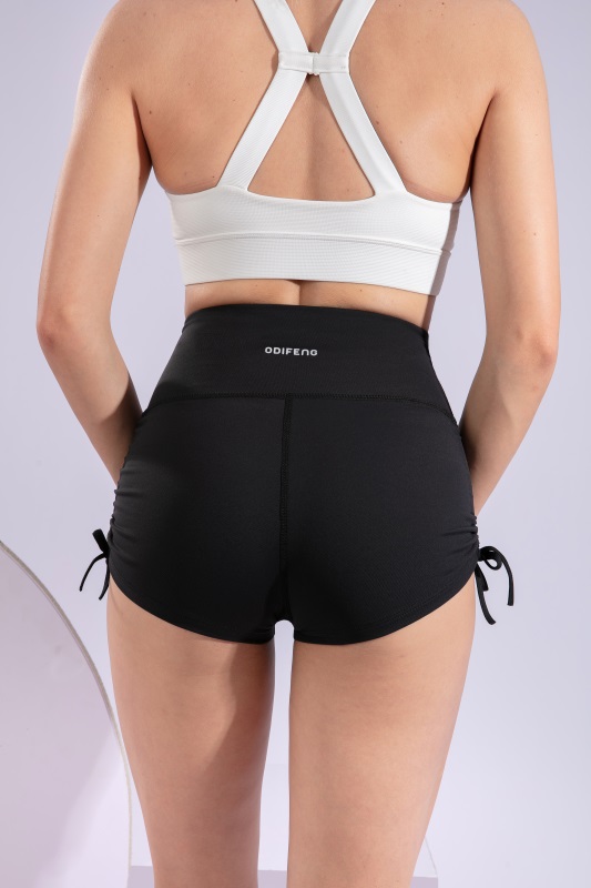 Women’s Black Side Drawstring Quick Dry Breathable Fitness Workout Yoga Shorts