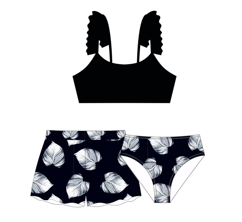 Solid Top And Printed Brief Kid Swimwear