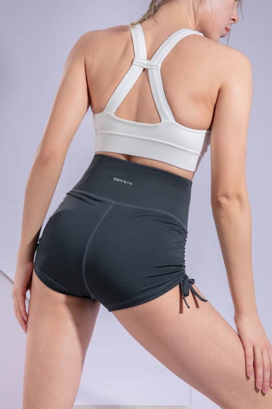 Women’s Grey Side Drawstring Quick Dry Breathable Fitness Workout Yoga Shorts