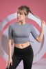 Women’s Grey Side Drawstring Quick Dry Breathable Fitness Workout Yoga Short Sleeve Top