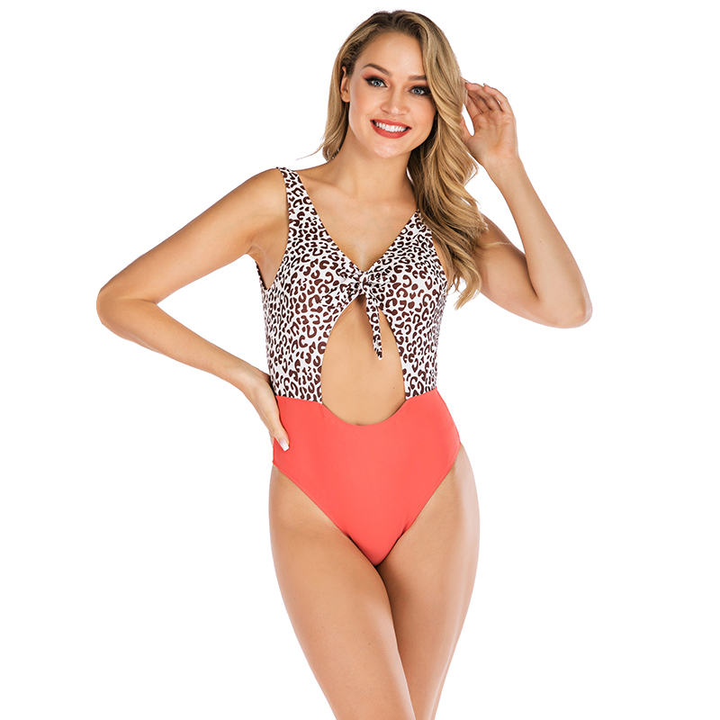 Women’s Sexy Leopard Print And Solid One-piece Swimsuit