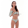 Women’s Sexy Checked Puff Sleeve Drawstring Bikini Suit