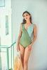 Women’s Sexy Green & Blue Joint Texture Scallop Frill Wireless One-piece Swimwear
