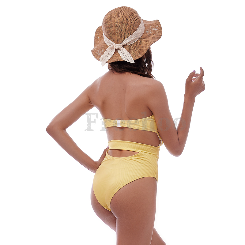 Women’s Sexy Lemon Rib with Waist Belt Wireless One-piece Swimsuit