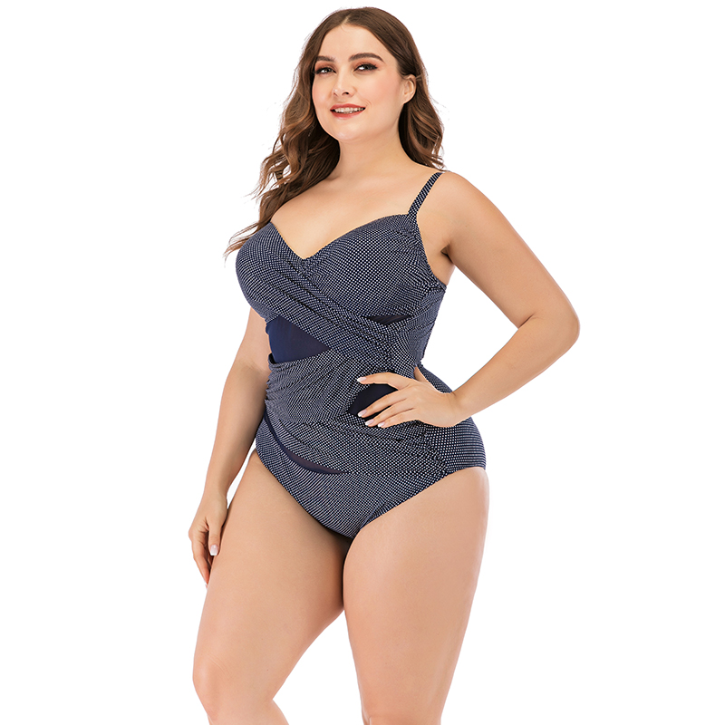 Women’s Plus Size One-piece Mesh Joint Dot Print Swimsuit