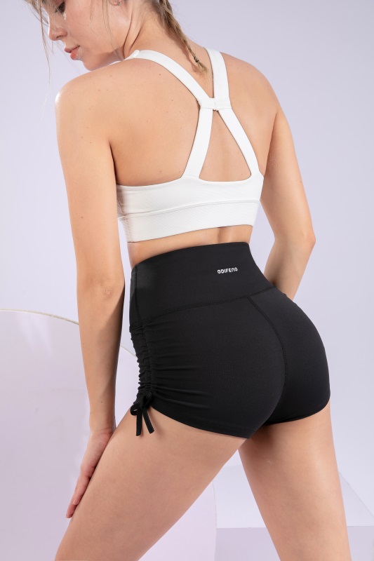 Women’s Black Side Drawstring Quick Dry Breathable Fitness Workout Yoga Shorts