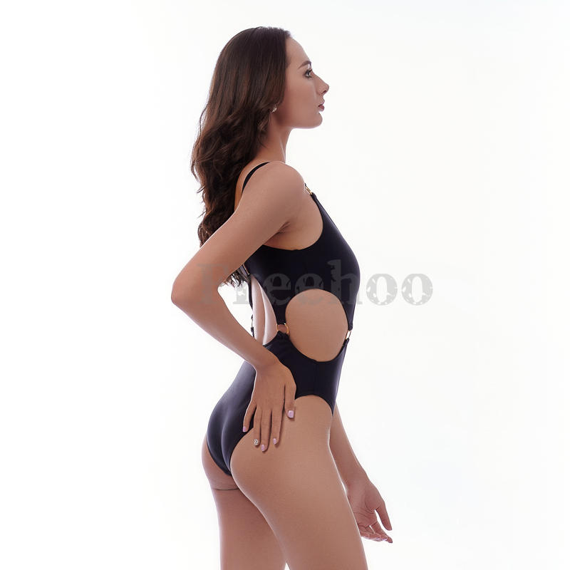 Women’s Sexy Black Cutout O-ring Wireless One-piece Swimsuit