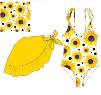 Sun Flower Printed with Cap Kid Swimwear